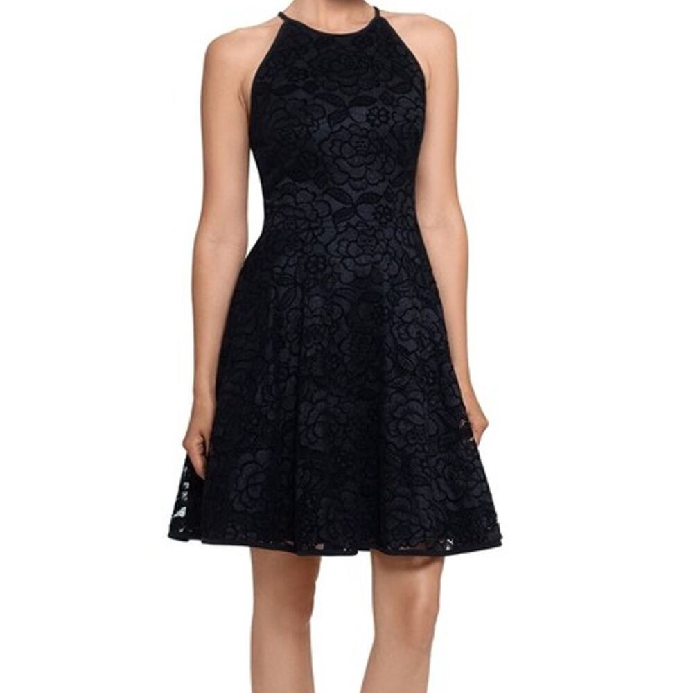 XSCAPE Women's Black‎ Sleeveless Lace Fit & Flare Cocktail Dress Size 8 NEW